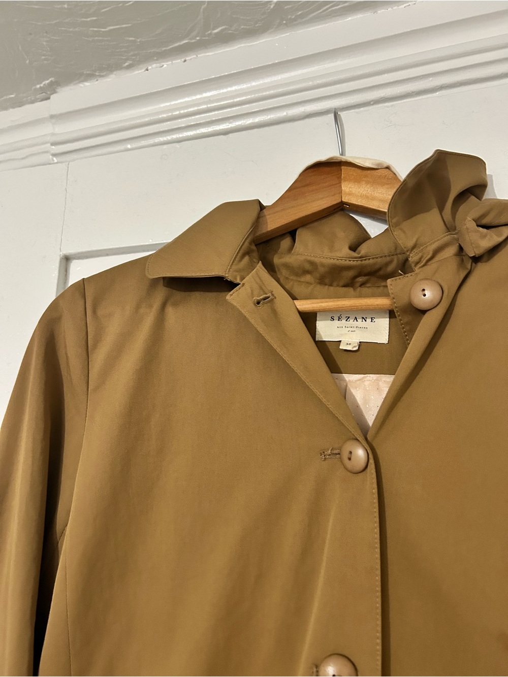 SEZANE Alfred Coat Hooded Button Up In Camel - Picture 4 of 13